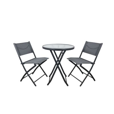 Conjunto Jurerê Mesa Redonda e Cadeiras 3 Peças Cinza Fascino