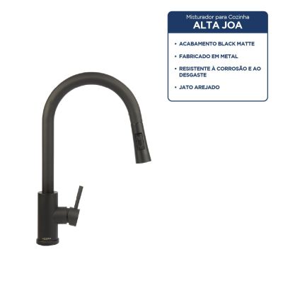 Torneira Misturador Monocomando de Mesa para Cozinha Bica Alta 1/2" Fonte Preto Addra