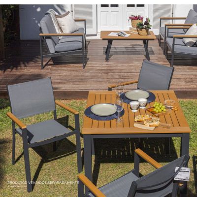 Cadeira Madrid Textilene Cinza Alumínio Preto Fascino