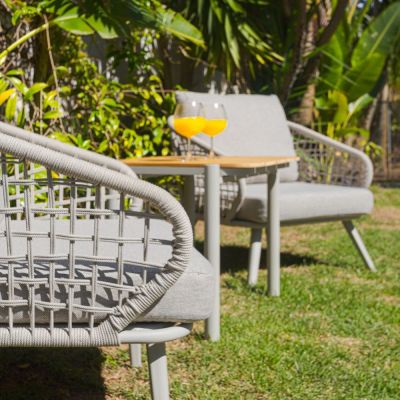 Conjunto de Jardim Brava Alumínio Cinza Mesa e Poltronas 3 Peças Fascino