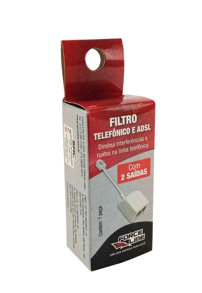 Filtro de Linha Modem e Telefone 2 Saídas ADSL 2 Branco Force Line