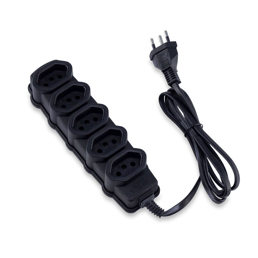Extensão Force Line 3m 3P 5 Tomadas Preto
