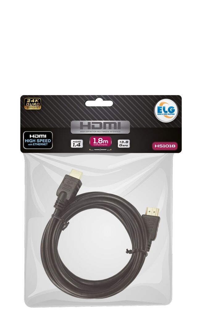 Cabo HDMI 1.4 Elg Suportes Preto 1,8m