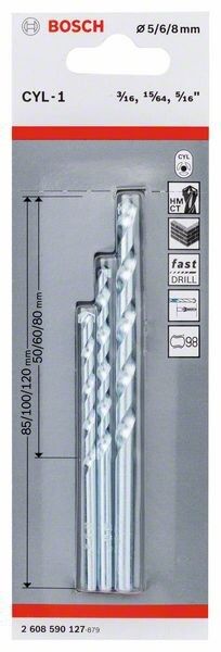 Kit Brocas CYL-1 para Pedra/Concreto 3 Peças Bosch