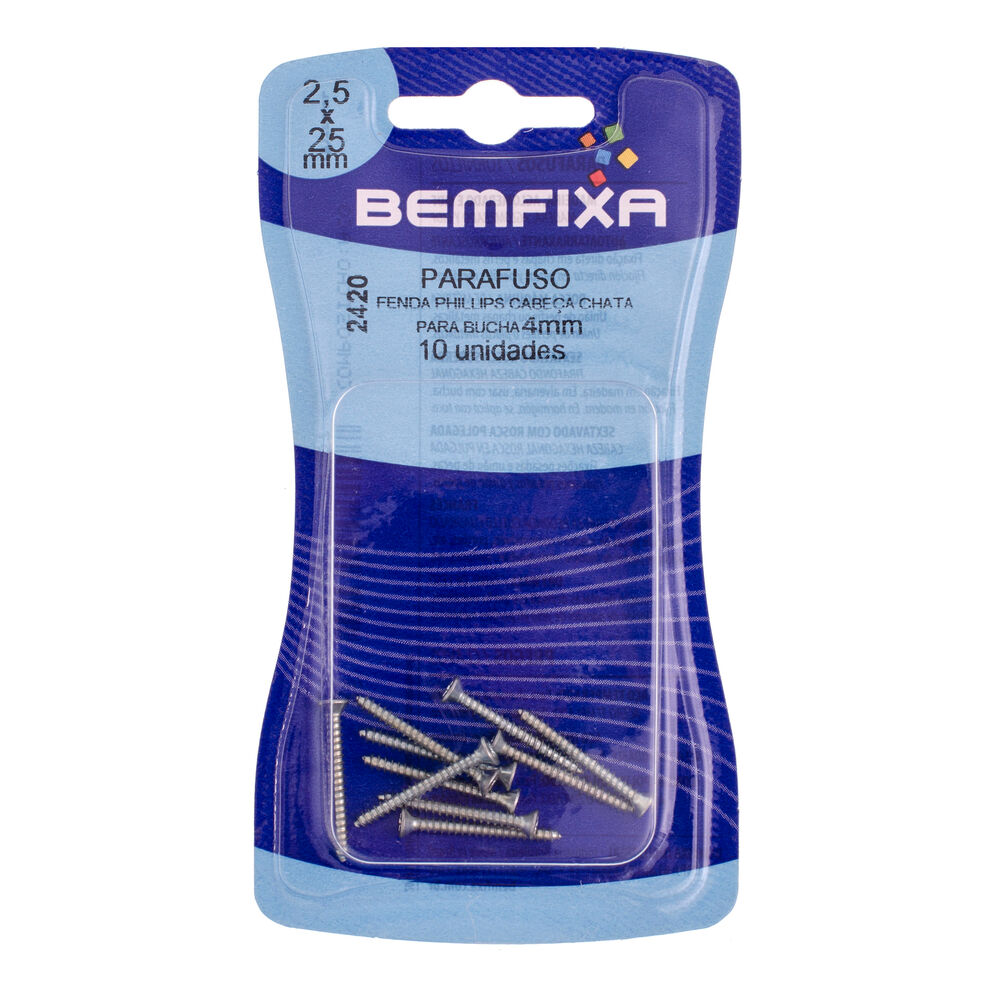 Parafuso de Ferro para Madeira Bemfixa 2,5x25mm Cabeça Chata 10 Peças