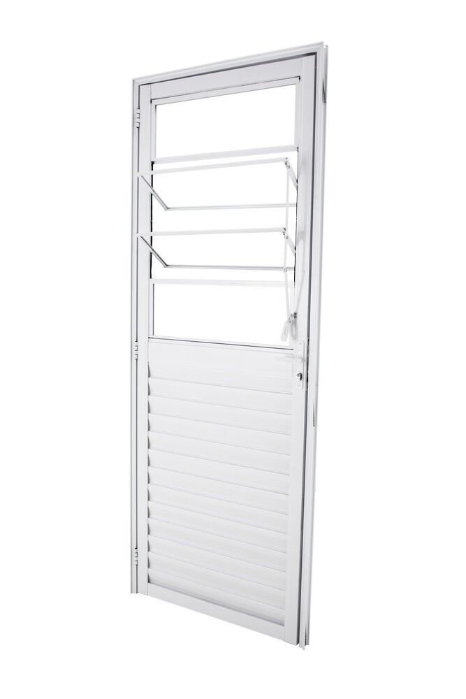 Porta de Abrir Alumínio 2,10M X 80CM Nobre Mb Esquerda Branca com Basculante CRV