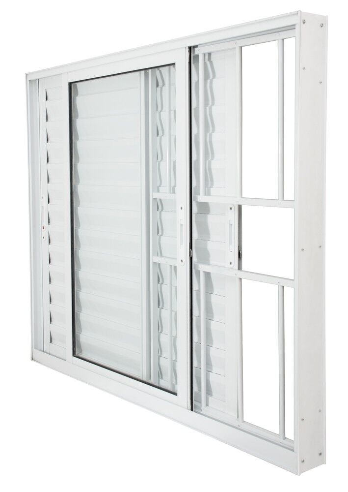 Janela Veneziana de Correr Alumínio CRV Nobre 100x120cm 3 Folhas Branca com Grade