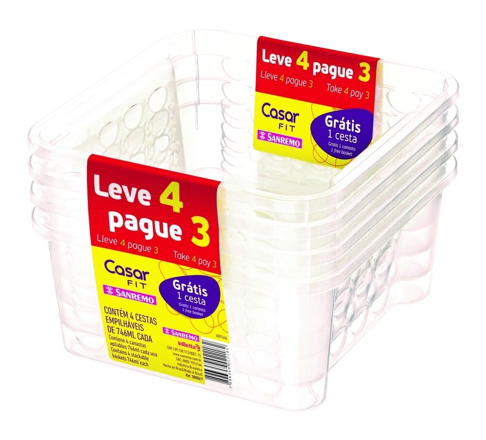 Jogo de Cestas Plásticas Sanremo 746ml Transparente