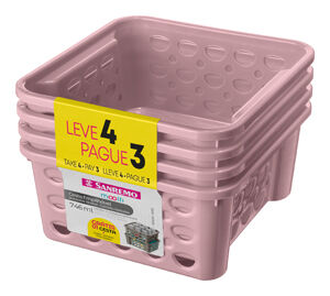 Kit Cestos Plásticos Leve 4 Pague 3 Sanremo 746ml Rosa