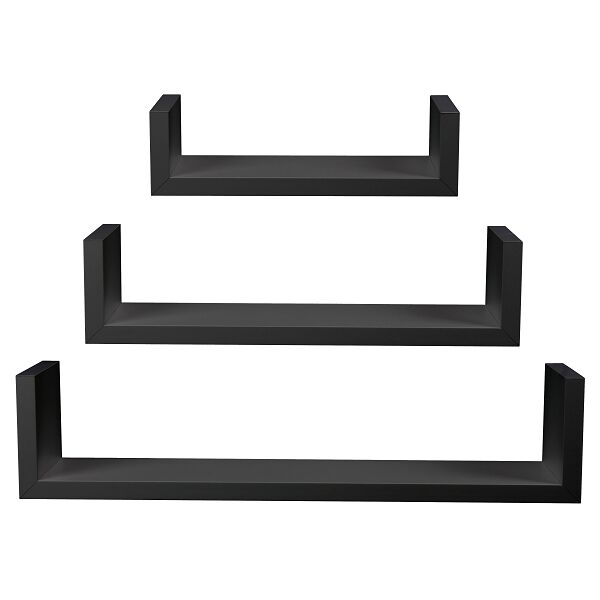 Prateleira Prat-K U Decorare Reta com Suporte Preta 3 Peças