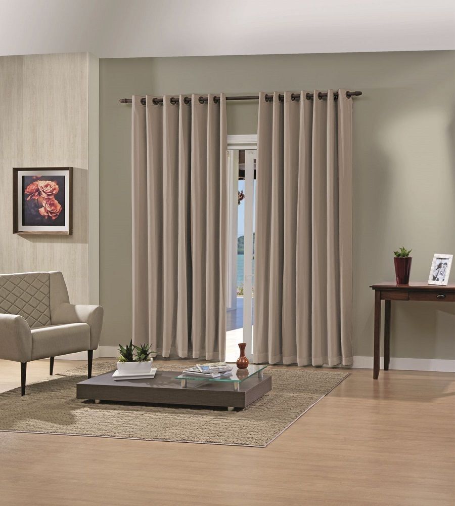 Cortina Bella Janela 2,6x1,7m Pratika Lisa Taupé com Ilhós