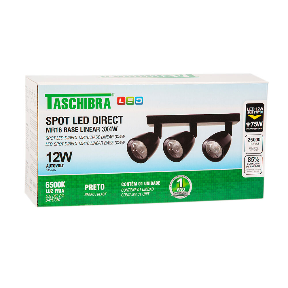 Trilho 3 Lâmpadas LED 12W Direct Linea 6500K Luz Branca Taschibra