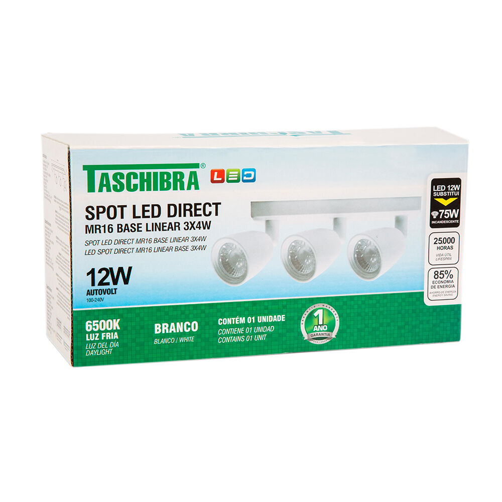 Trilho 3 Lâmpadas LED 12W Linea 6500K Branco Direct Luz Branca Taschibra