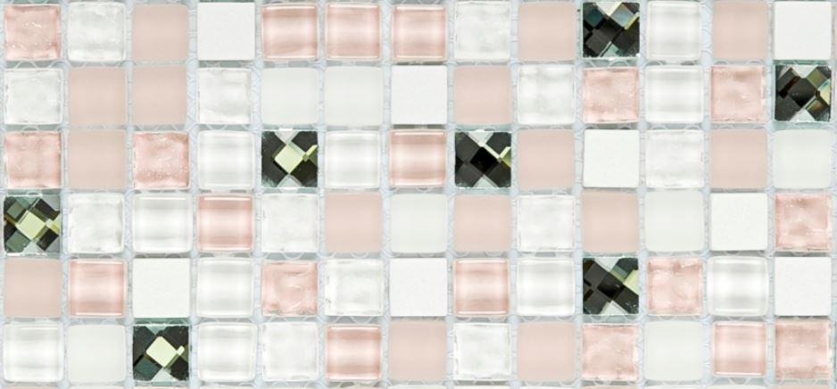 Pastilha de Vidro Glass Mosaic Diamond 30x30 Branco Rosa