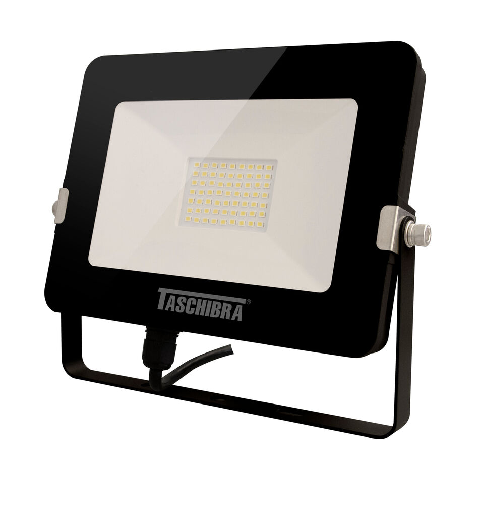 Refletor LED TR Led Slim Luz Amarela 30W 3000k Preto Bivolt Taschibra