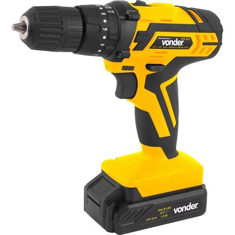 Furadeira Parafusadeira Bateria 12V PFV 074 Bivolt com Maleta Vonder