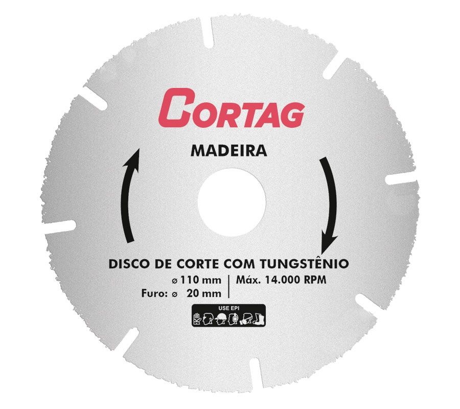 Disco de Corte com Tungstênio para Madeira 110mm Cortag