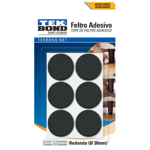 Feltro Adesivo Redondo Preto 12 Peças Tekbond