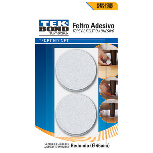 Feltro Adesivo Redondo 4 Peças Branco Tekbond