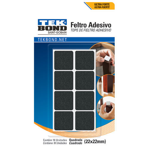 Feltro Adesivo Quadrado 16 Peças Preto Tekbond