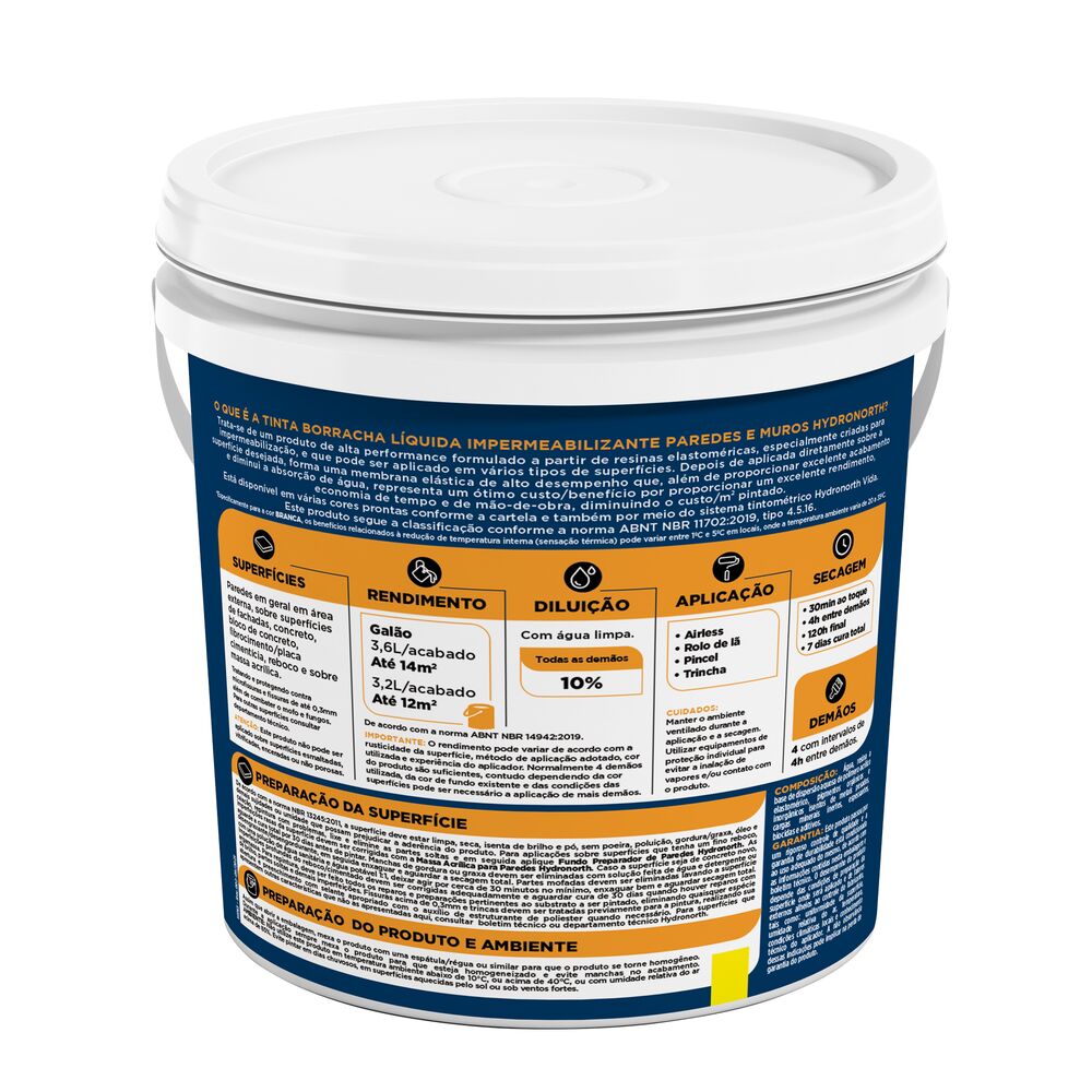 Tinta Paredes e Muros 3,6L Concretoanco Acetinado Hydronorth