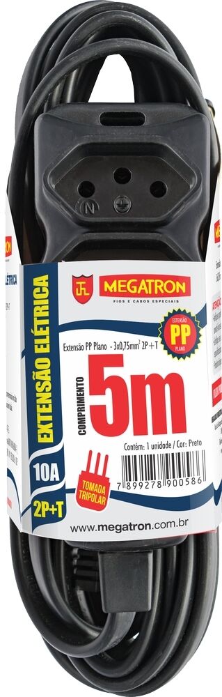Extensão Megatron 3x0,75mm 5m PP