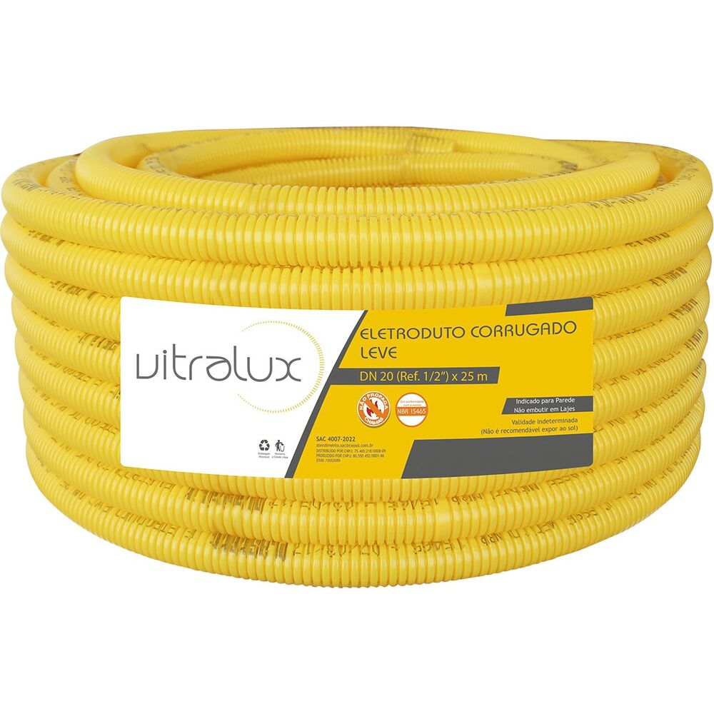 Eletroduto Corrugado 20mm PVC Flex Amarelo 25m Vitralux