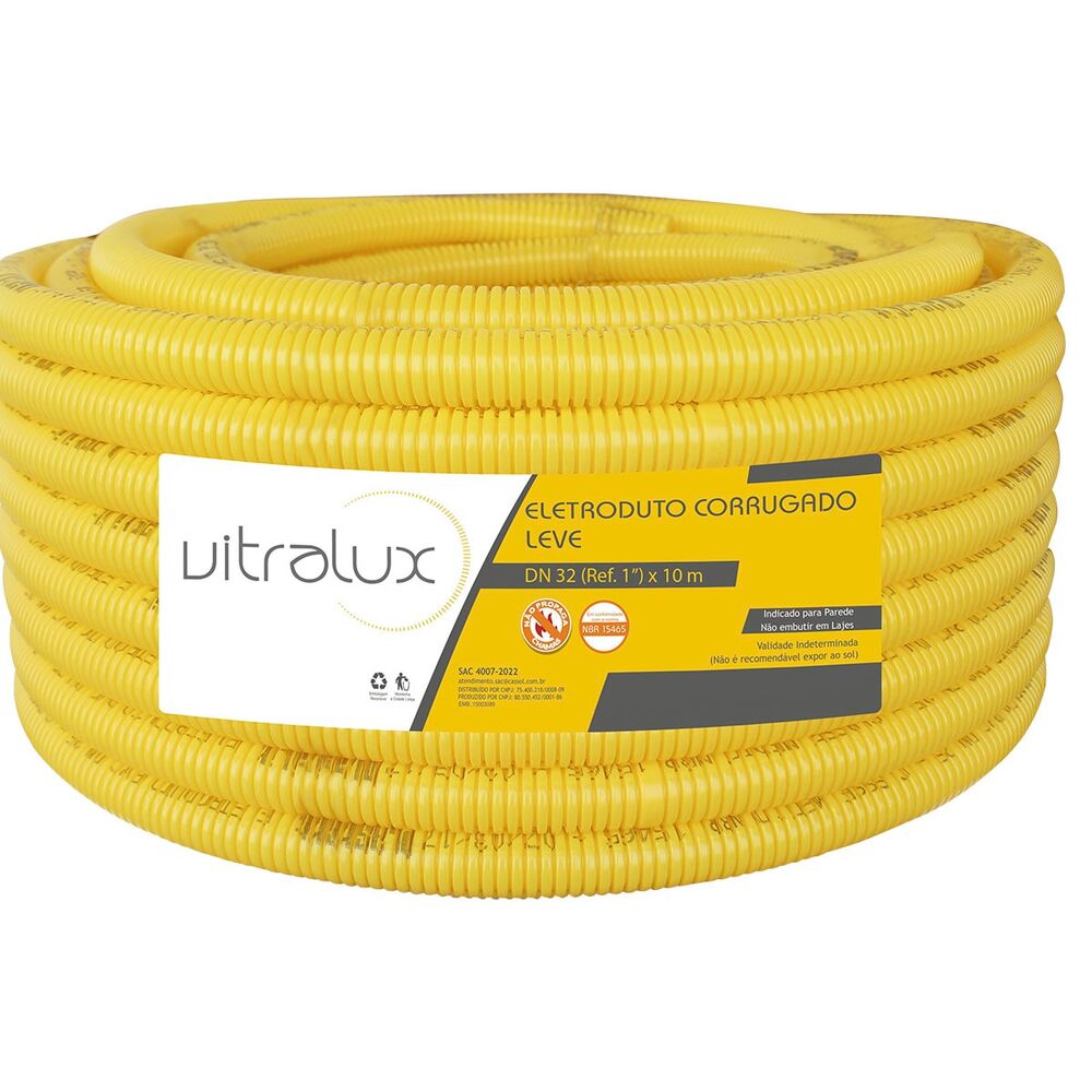 Eletroduto Corrugado 32mm PVC Flex Amarelo 10m Vitralux