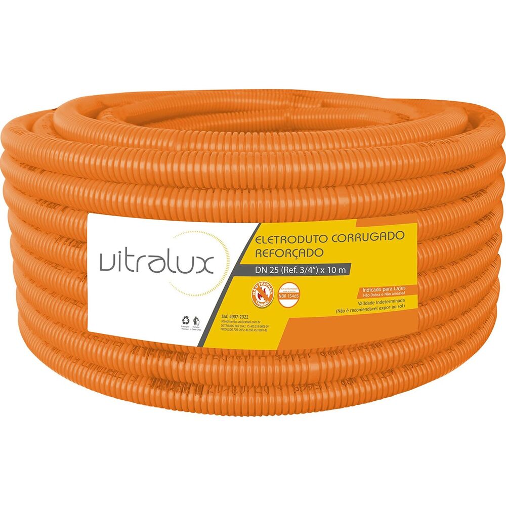 Eletroduto Corrugado 25mm PVC Flex Reforçado Laranja 10m Vitralux
