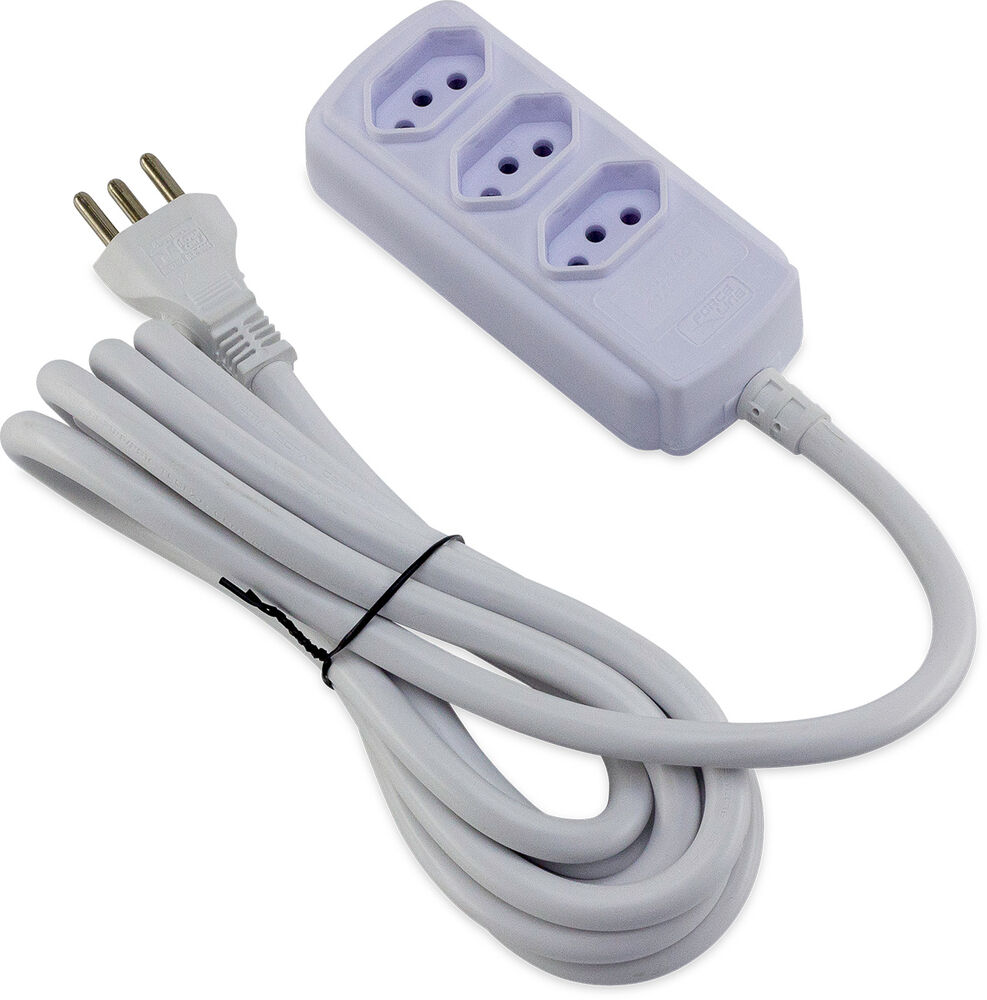 Extensão Reforçada 3m 3P 3 Tomadas Branco Force Line