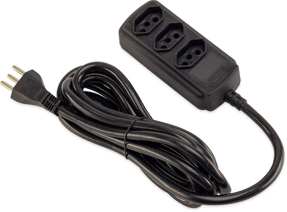 Extensão Reforçada 3m 3P 3 Tomadas Preto Force Line