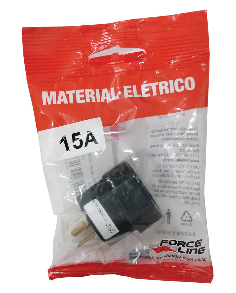 Plugue Adaptador Force Line 2P+T 15A Preto