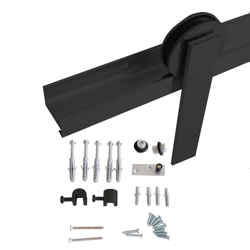 Kit Porta de Correr Geris Alumina Alumínio Preto 1,5m