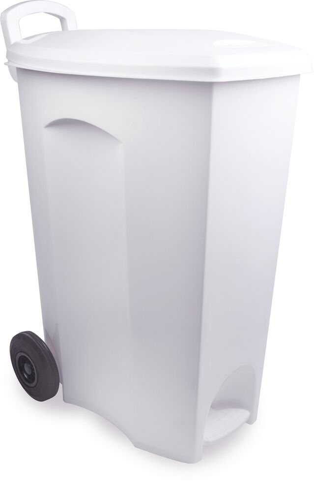 Lixeira Plástica Pedal e Roda Plasútil Branco 90L