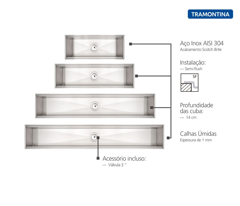 Calha Úmida Tramontina Inox Escovado