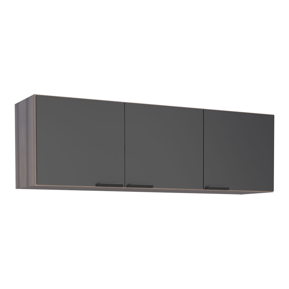 Armário Aéreo de Cozinha 45x144cm 3 Portas Preto/Tamarindo Cozimax