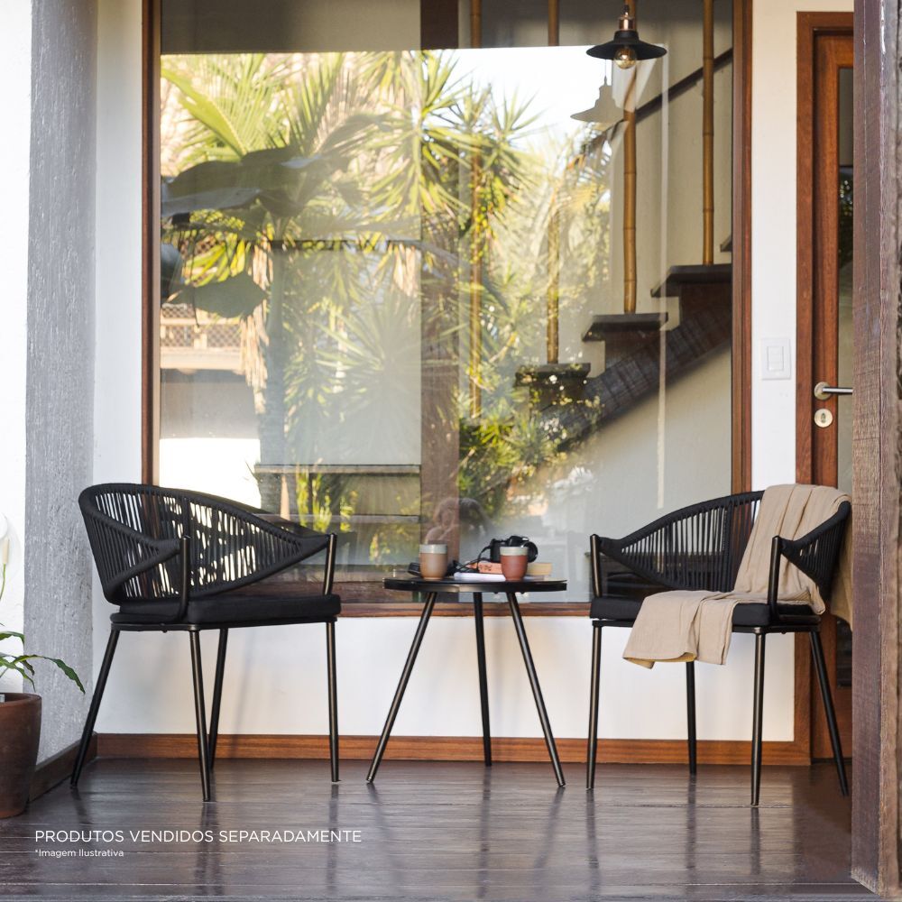 Conjunto Caribe Mesa e Poltronas Preto Aço 3 Peças Fascino