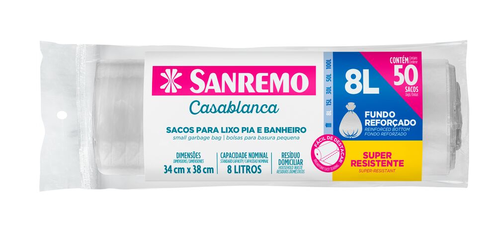 Saco para Lixo Sanremo Rolo 8L 50 Peças
