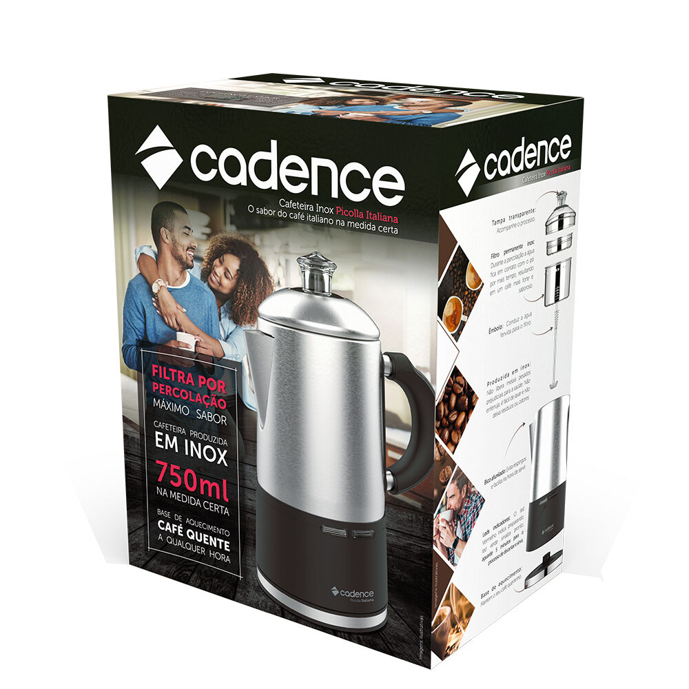 Cafeteira Italiana CAF105 750ml Inox/Preto Cadence