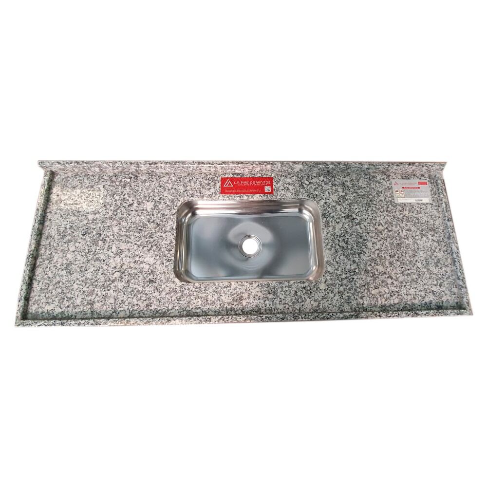 Pia de Cozinha com Cuba Inox Standard Corumba Granito 120x56cm Cinza L A Pias e Granitos