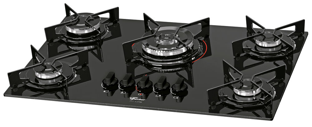 Cooktop a Gás 5 Bocas TC Fit Line Vidro Preto Fischer