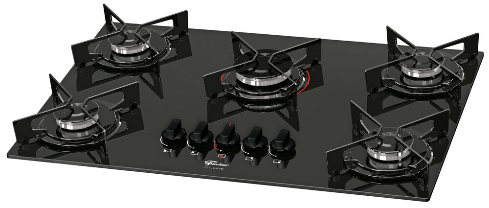 Cooktop a Gás Fischer 5 Bocas Fit Line Vidro Preto