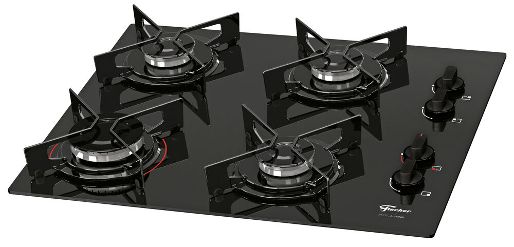Cooktop a Gás 4 Bocas Fit Line Vidro Preto Fischer