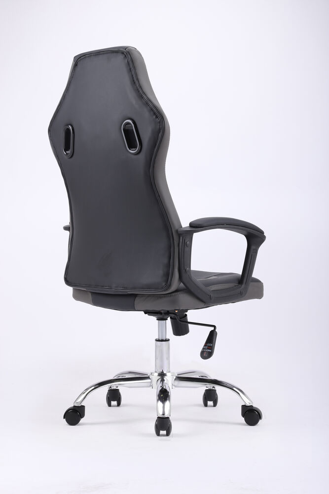 Cadeira de Escritório Gamer Cinza e Preto Diagonal