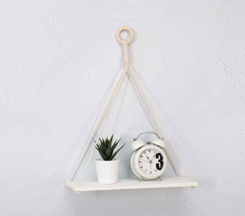 Prateleira com Corda Nature 30x12x38cm Branco Diagonal
