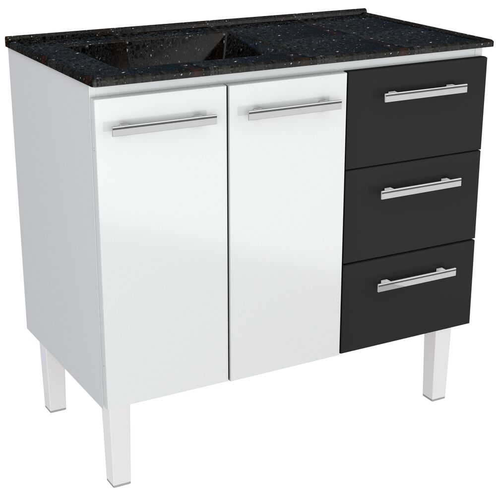 Balcão de Cozinha Aço Vênus 117cm Branco e Preto Cozimax