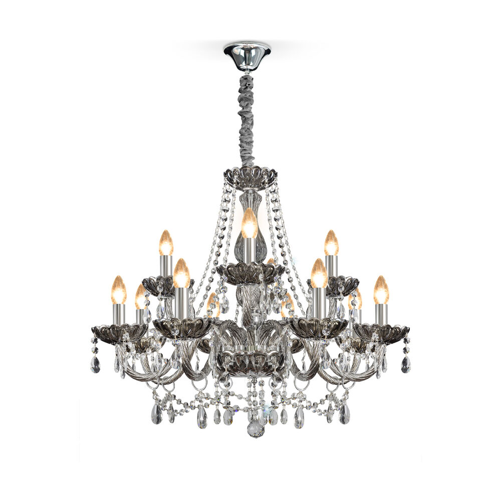 Lustre de Cristal Bronzearte 12 Lâmpadas E14 Clássico Fumê