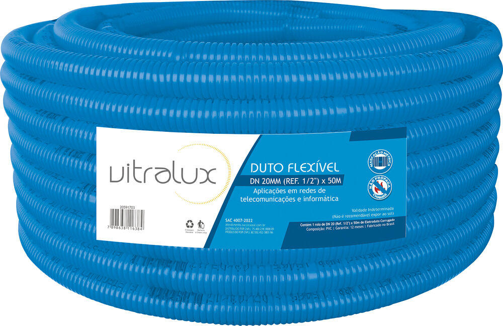 Eletroduto Corrugado 32mm PVC Flex Azul 25m Vitralux