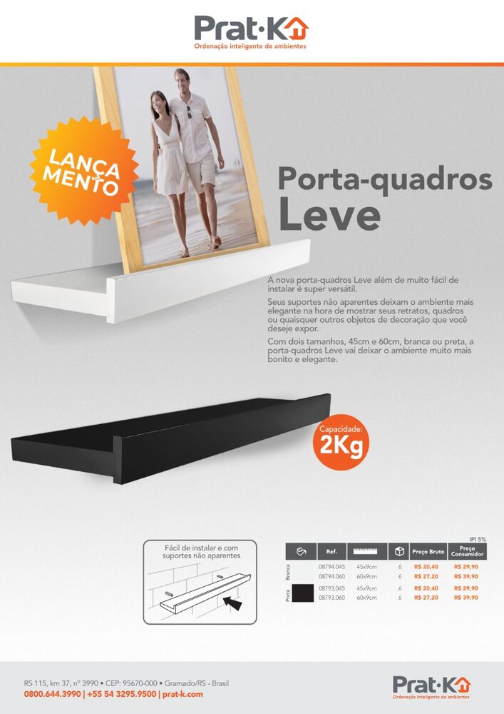 Prateleira Prat-K Decorare 1,5x9x45cm Decorare Preta