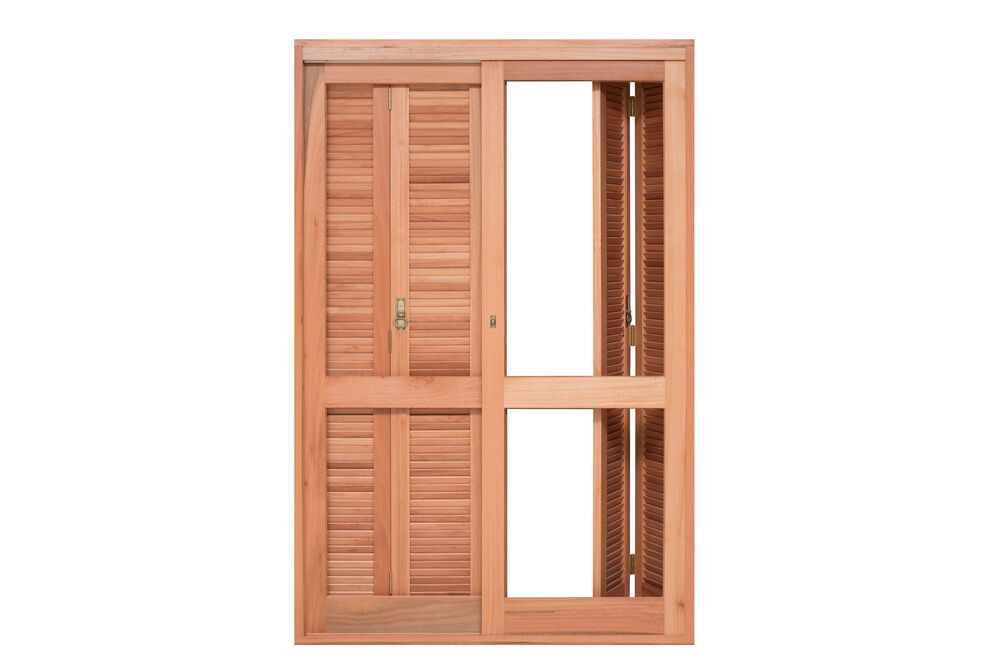 Porta Veneziana Pantográfica de Correr Madeira Eucalipto Madecen 2,13x1,4m